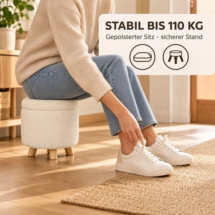 Relaxdays Hocker mit Stauraum Teddystoff – Bild 8