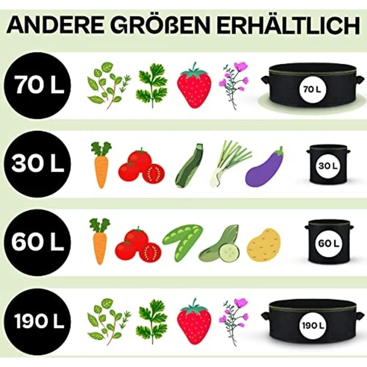Praknu Pflanzkübel Hochbeet Pflanzsack 70L - 3-STK Vliesstoff - 3 Schilder - Beschriften (3er Set, 3 St), mit Griff - Für Gemüse, Pflanzen & Blumen - Stofftöpfe - Grow Töpfe – Bild 7