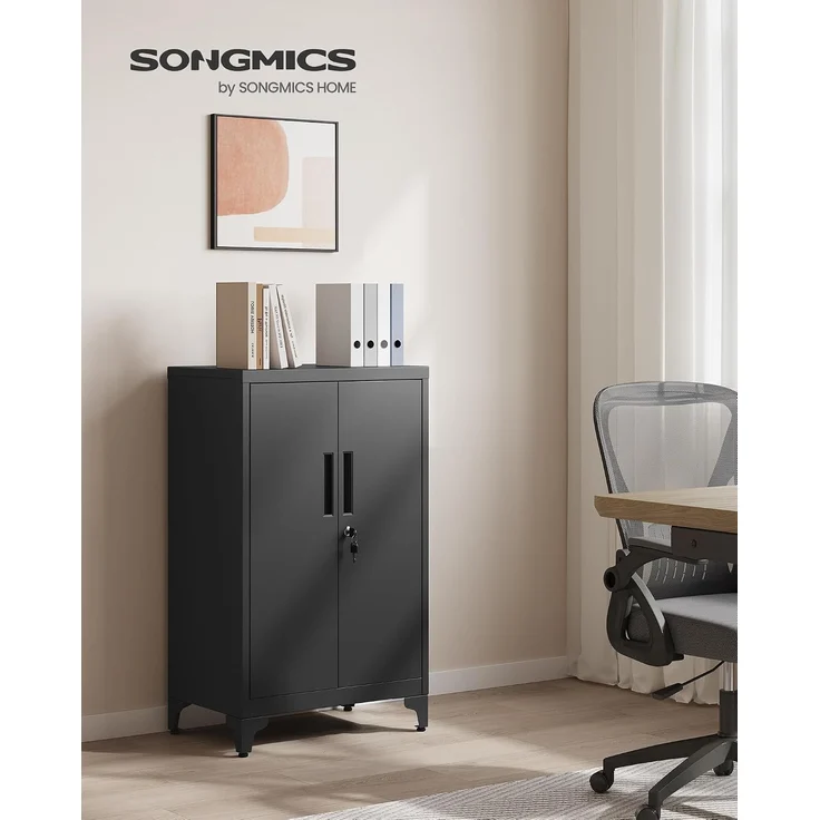 Songmics Aktenschrank, Mehrzweckschrank, Büroschrank mit 2 Türen, Schrank abschließbar, Stahl, tintenschwarz, 40 x 60 x 90 cm – Bild 4