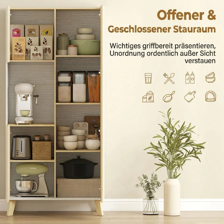 Rayofly-Moderner Küchenschrank mit offenem Fach & verstellbaren Regalen, Naturholz-Optik, H 170cm x T 80cm x B 40cm – Bild 6