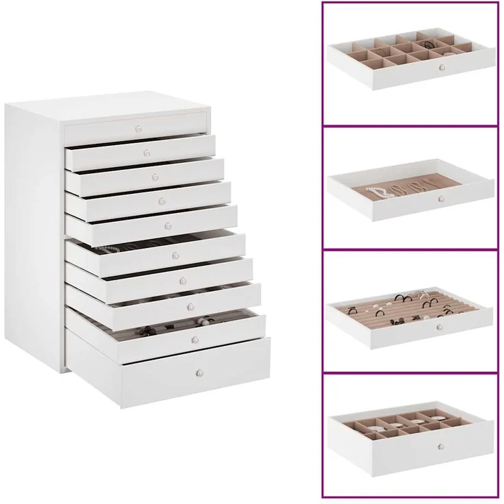 vidaXL Schmuckkästchen 10-lagig mit Uhrenhaltern Weiß 29x20,5x40,5 cm 4103566 – Bild 1
