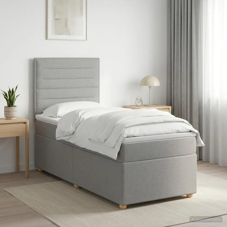 vidaXL Boxspringbett mit Matratze Hellgrau 90 x 190 cm Stoff 3453767