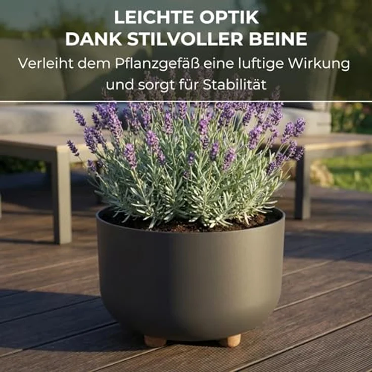 LAMELA Kunststoff Blumentopf rund mit Füßen, Ø 27 cm, 7,4 L - Anthrazit – Bild 4