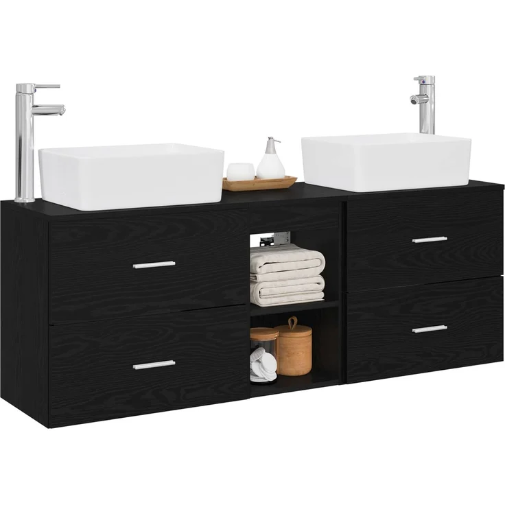 vidaXL Badezimmerschrank-Set 3 stk. Schwarz 136 x 35 x 80 cm 3405852 – Bild 3