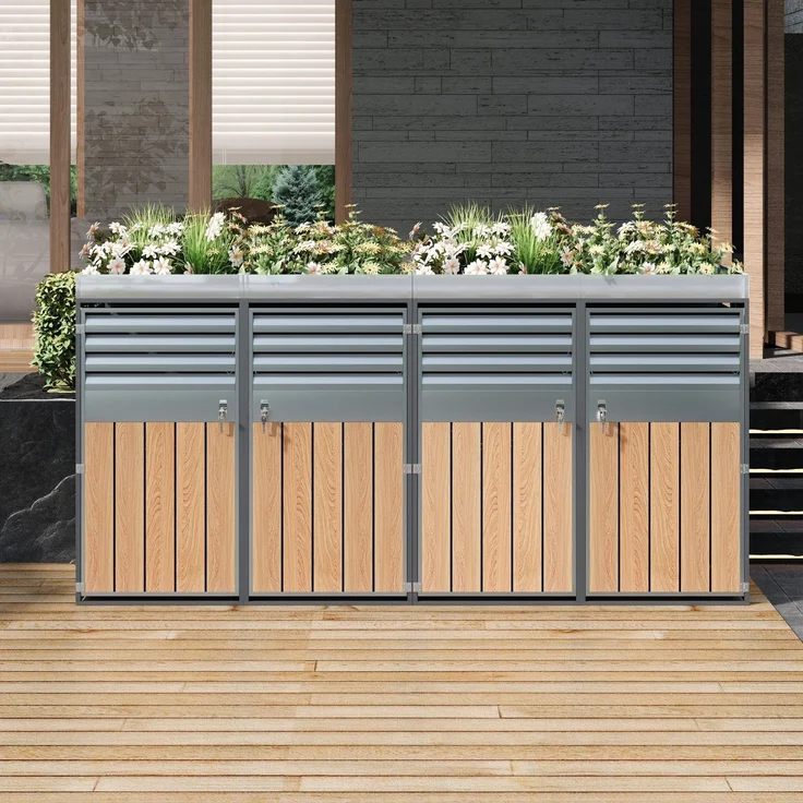 Mülltonnenbox, Mülltonnenunterstand mit Hochbeet, 120L 240L, wetterfest, Container, Abfallbehälter, Tonnenhaus, Gartenbox, abschließbare Müllbox (4 Tonnen) – Bild 2