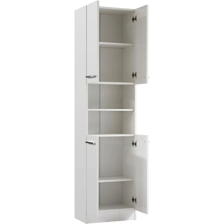 Saphir Hochschrank Quickset 335 Badschrank 50 cm breit, 4 Türen, 1 Nische, 3 Einlegeböden Badezimmer-Hochschrank, Weiß Glanz, Griffe in Chrom glänzend – Bild 2