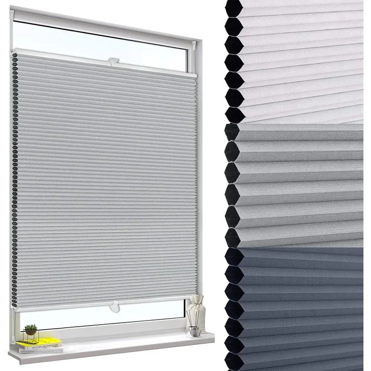 WOLTU Wabenplissee ohne Bohren Verdunklung Thermo Doppelplissee Klemmfix Zweifarbig 60x120 cm Grau-Weiß, Plissee Faltrollo Sonnen-, Sicht- & Schallschutz, Jalousie Plisseerollo für Fenster & Tür – Bild 1