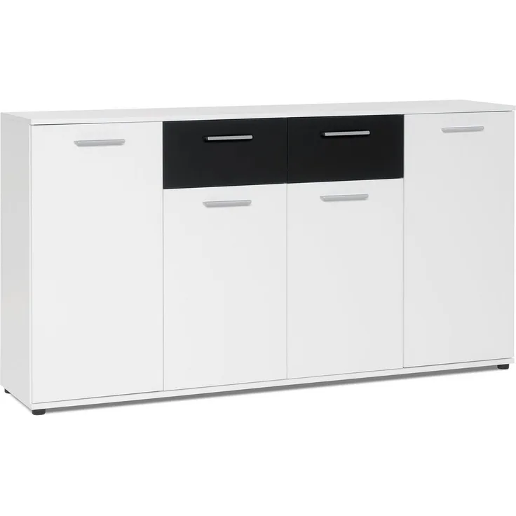 Möbelando 'Jacklin II' Sideboard, Spanplatte, 160 x 35 x 85 cm, Weiß / Schwarz
