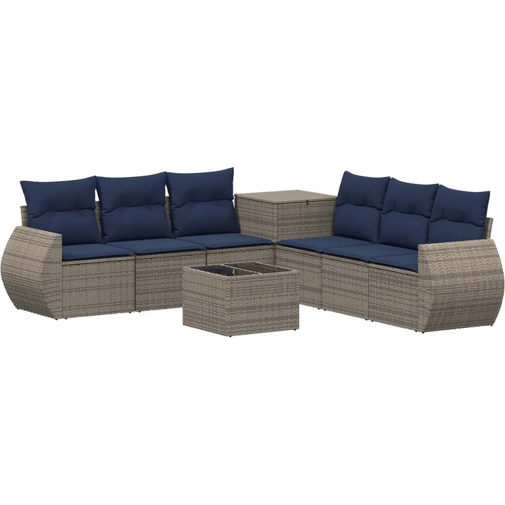 vidaXL Sofa Set 8 stk. Grau und Marineblau Polyrattan und Stahl 3448439 – Bild 2