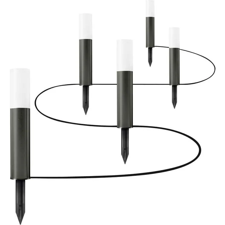 Osram LED Endura Garden Pole Mini Garten-Leuchtenkette, fuer Aussenanwendungen, warmweiss, 5 Pylonen, Hoehe: 22, 7 cm