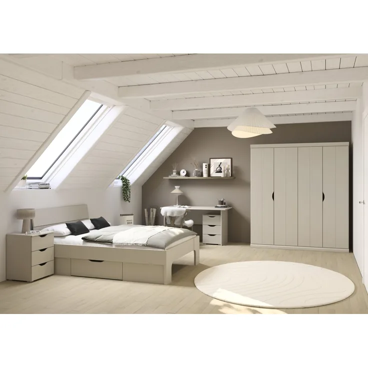 Jugendzimmer Frieda 5-teilig mit 4 türigem Kleiderschrank in Beige von Rauch Möbel, Ein Raum zum Ankommen, Wachsen und Wohlfühlen – in verschiedenene Ausführungen wählbar - 5 teilig , Kleiderschrank 4trg ohne Schubkästen + 140er Jugendbett + Nachttisch...