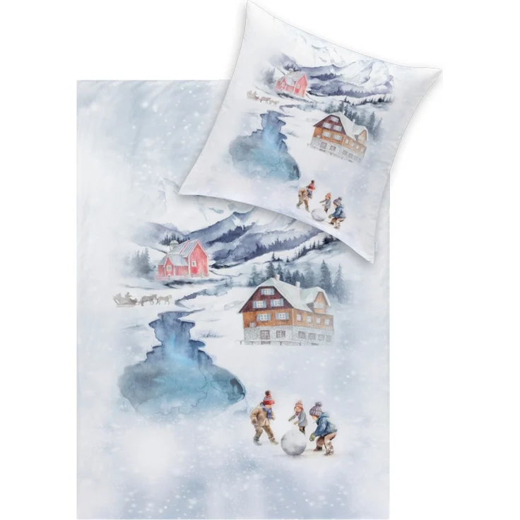 Estella Kuschel Flanell Bettwäsche 135x200 Mountain lake Winterlandschaft 4472-101 – Bild 2