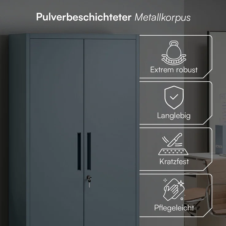 STEELSØN 'Regulus' Aktenschrank, Metall, anthrazit, 175x40x80 cm, abschließbar, Metallschrank mit 5 Fächern, geeignet als Werkzeugschrank – Bild 3