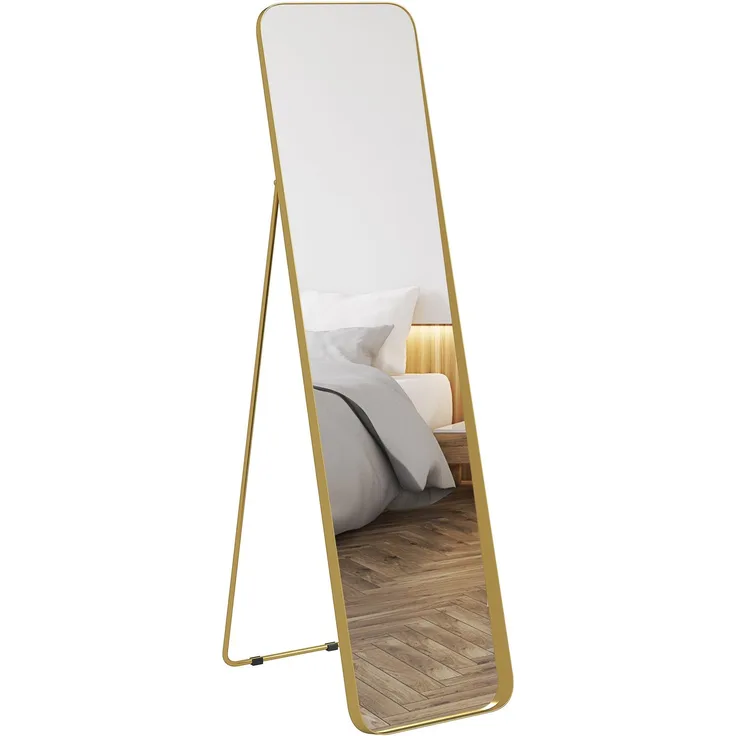 Ganzkörperspiegel, freistehend, neigbar, Metallrahmen, MDF, 160 x 40 cm, Goldfarben--Gold--40x6x160cm--YOUDENOVA