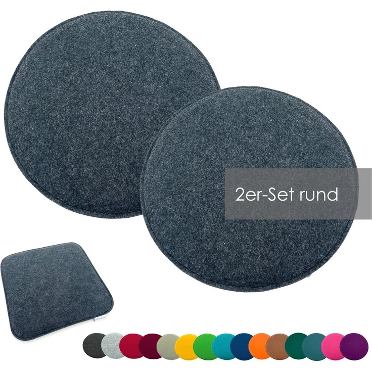 heimtexland ® Sitzkissen Set Filz Stuhlkissen Stuhlauflage Filzkissen Stuhl Polster Kissen Typ631 2er Set 35 cm Rund Anthrazit – Bild 1
