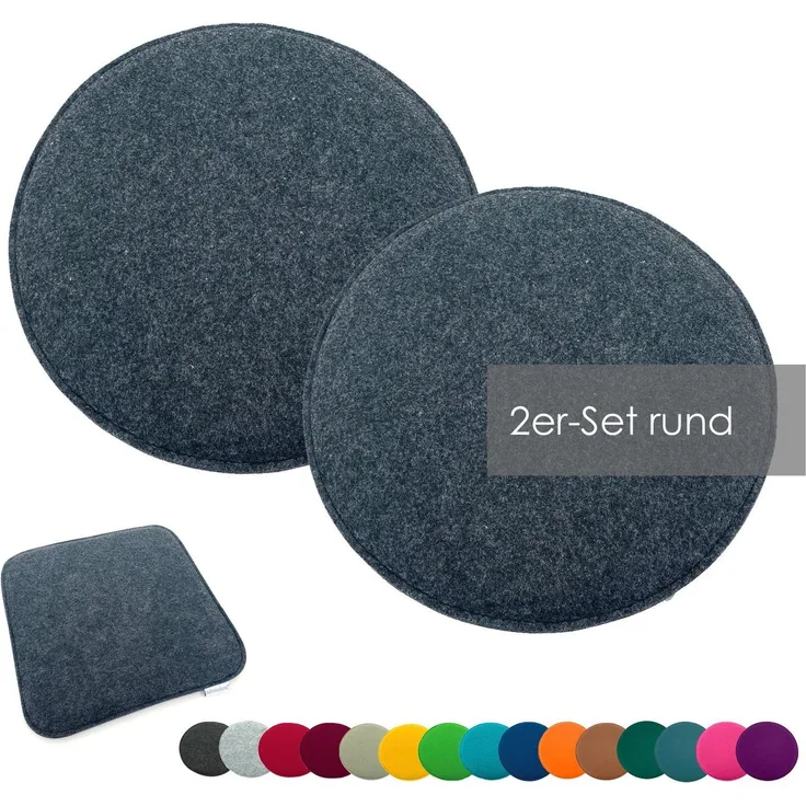 heimtexland ® Sitzkissen Set Filz Stuhlkissen Stuhlauflage Filzkissen Stuhl Polster Kissen Typ631 2er Set 35 cm Rund Anthrazit