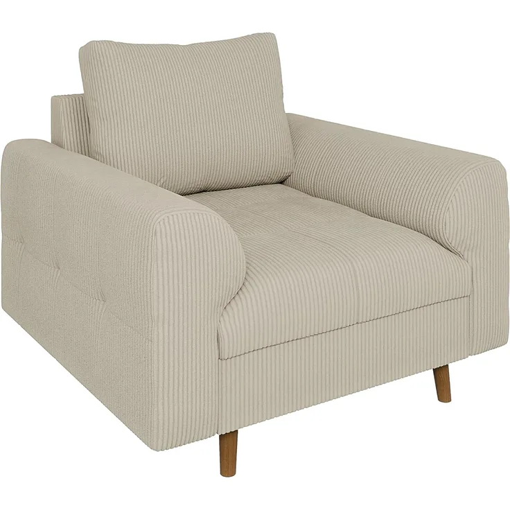 S-Style Möbel Sessel Zara mit Braun Holzfüßen im skandinavischen Stil aus Cord-Stoff, mit Wellenfederung