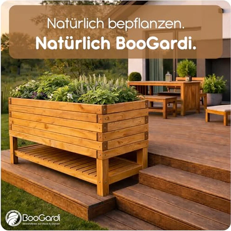 BooGardi Pflanzkübel groß außen & innen mit Vlies · Blumenkasten XXL (Pflanzkasten rechteckig · 90 cm naturbraun), 10 Größen · Hochbeet · Holz · für Garten, Balkon & Terrasse – Bild 8