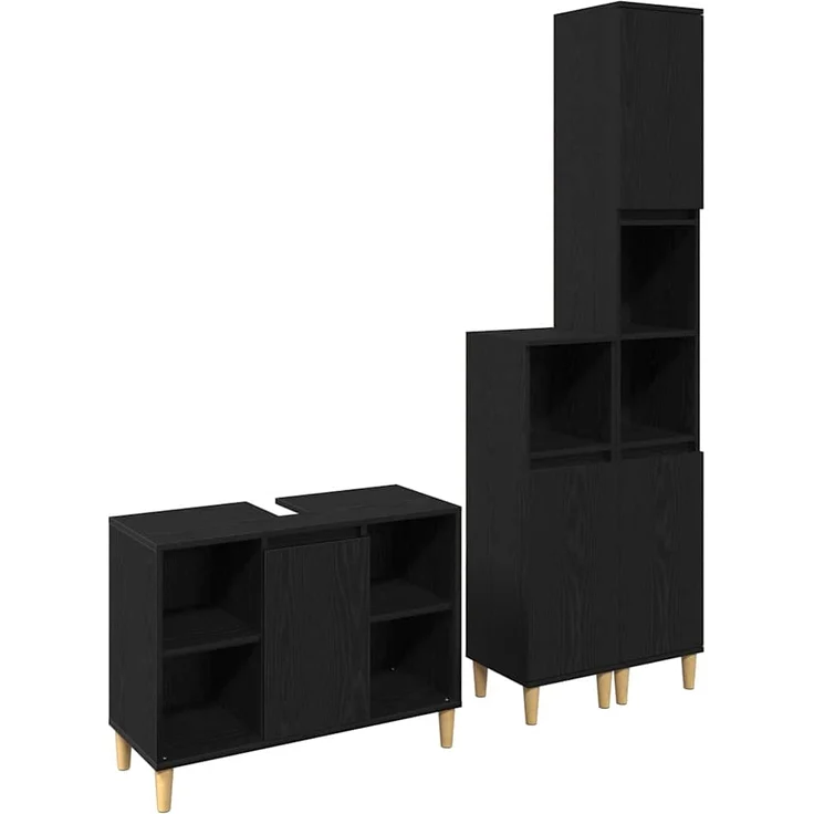vidaXL Badezimmermöbel-Set mit Speicher 3 pcs Schwarz Holzwerkstoff 3332584 – Bild 4