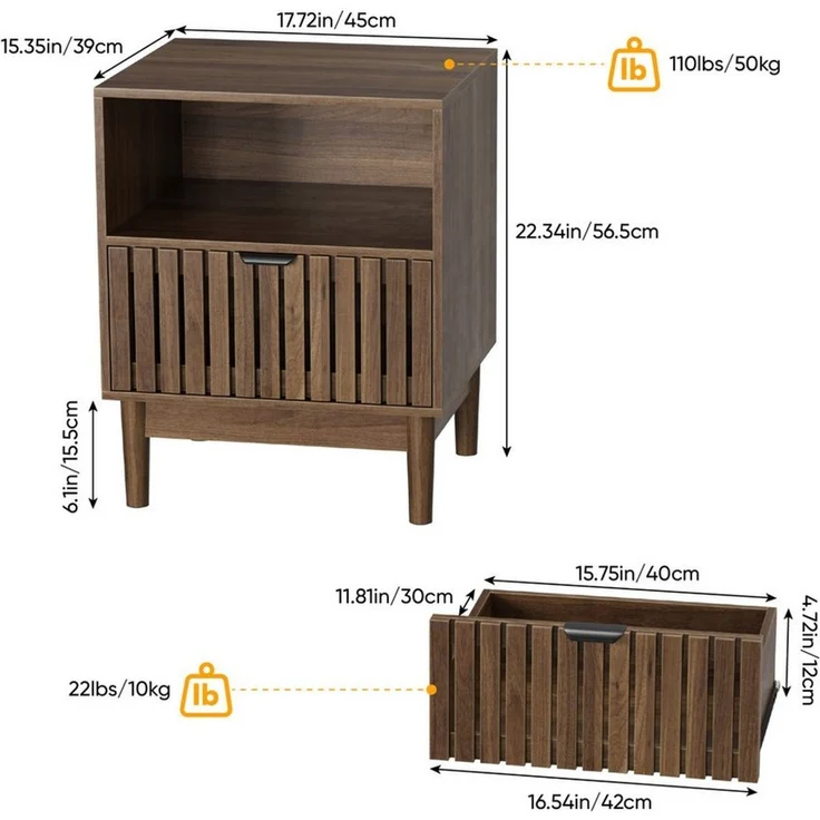Celya Nachttisch 45 x 39 x 56.5 cm, Streifenmuster-Design mit einer Schublade (1er-set, mit 1 offenes Ablagefach, Geeignet für Schlafzimmer, Flur, Wohnzimmer) – Bild 2