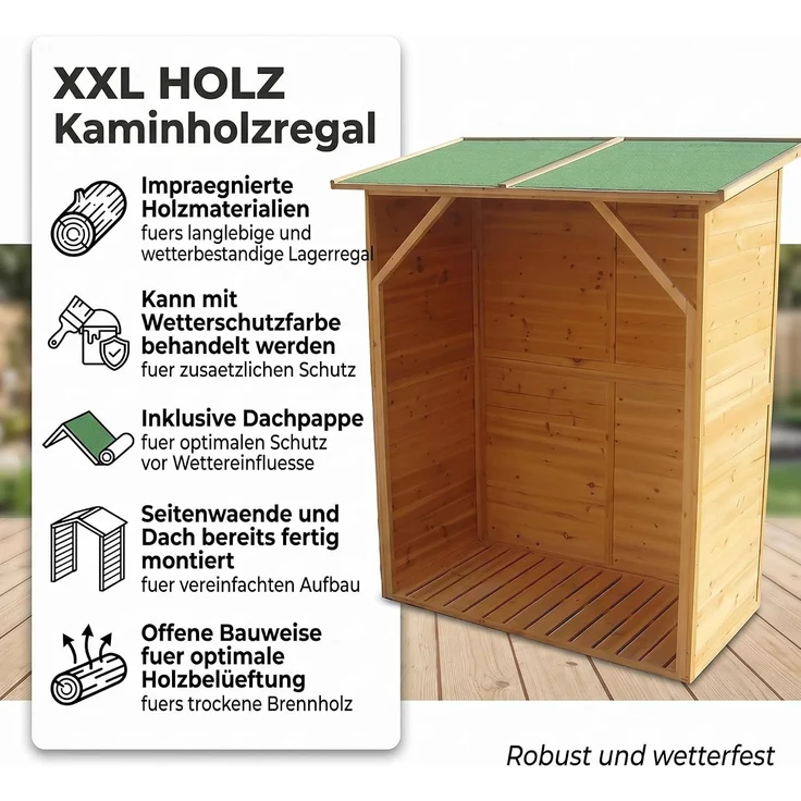 Kaminholzregal Brennholzregal Kaminholz Brennholz Regal Unterstand XXL Holz – Bild 2