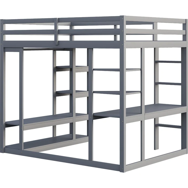 Graues Hochbett Mit Arbeitsplatz Und Kleiderschrank 140x200 Massivkiefer 120kg Tragkraft Jugendzimmer Studentenwohnung – Bild 10