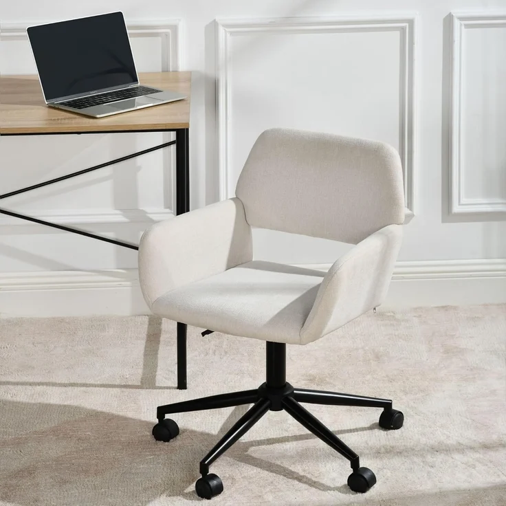 39F FURNITURE DREAM Skandinavischer Bürostuhl aus beigem Stoff, drehbar, höhenverstellbar und 5 Rollen für Kinder, die zu Hause Arbeiten, 56,5 x 57,5 x 75 – 85 cm, 56,5 x 57,5 x 75 – 85 cm – Bild 2