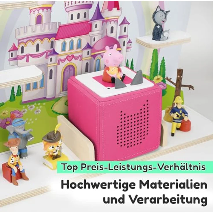stadtecken Holzregal für Musikbox I Geeignet für die Toniebox und ca. 50 Tonies I Perfekte Tonie Aufbewahrung im Kinderzimmer I Zum Aufstellen oder Aufhängen I Märchenschloss, groß – Bild 4