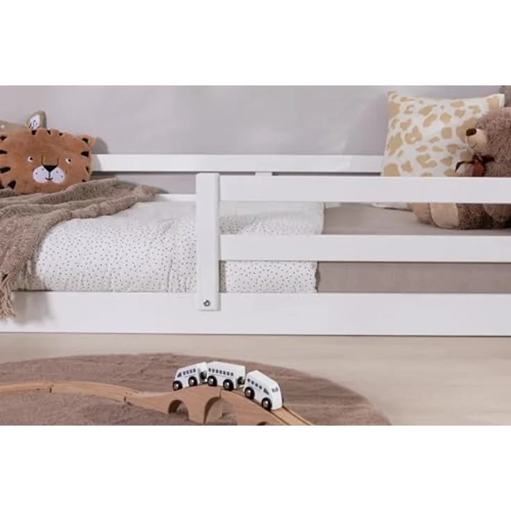 Ticaa Kinderbett, Neo Hausbett Bodenbett mit Rausfallschutz 150kg, inkl. Lattenrost & abnehmbarem Rausfallschutz, 90x200, Weiß – Bild 5