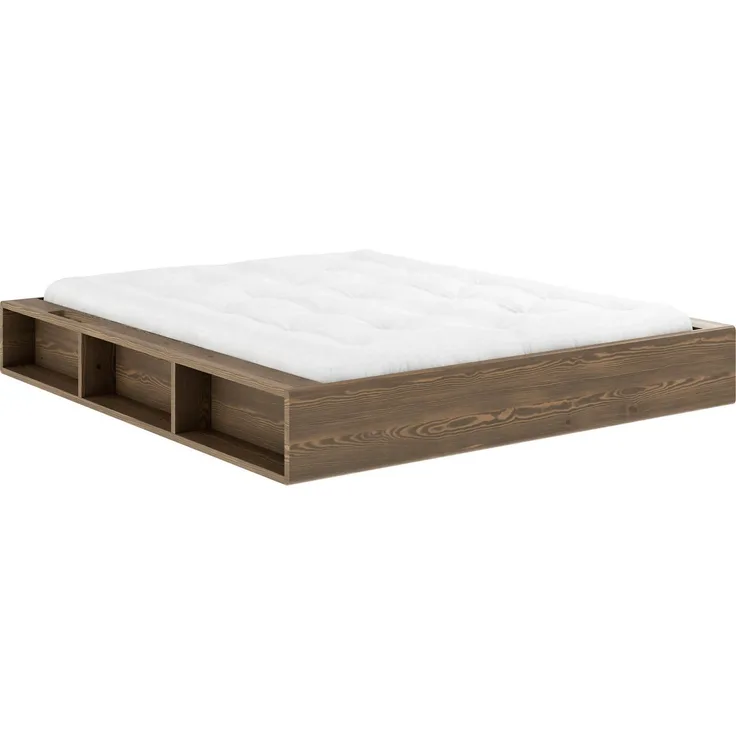 Karup Design Futonbett Bettgestell Ziggy Bed – FSC® Massivholz Futonbett, excl. Matratze, mit 6 offenen Fächern, Ablagefläche und minimalistischer Eleganz