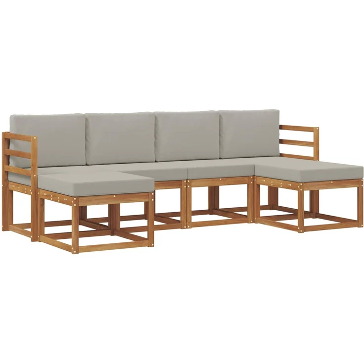 vidaXL Outdoor-Sofagarnitur 6 stk. Natürlich und Hellgrau 3366764 – Bild 2