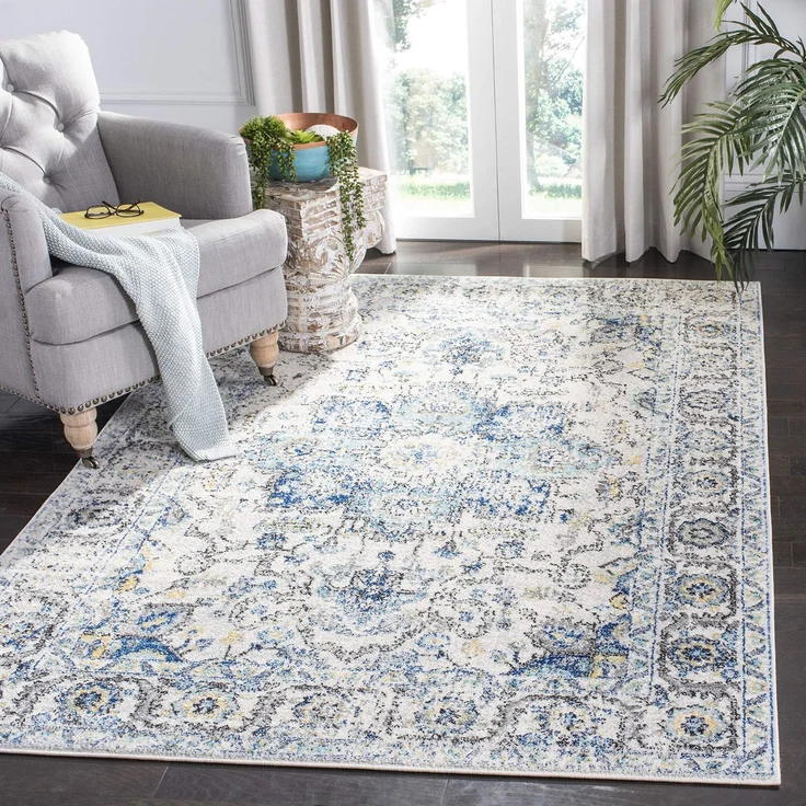 SAFAVIEH Traditionell Teppich für Wohnzimmer, Esszimmer, Schlafzimmer - Madison Collection, Kurzer Flor, Türkis und Elfenbein, 201 X 279 cm