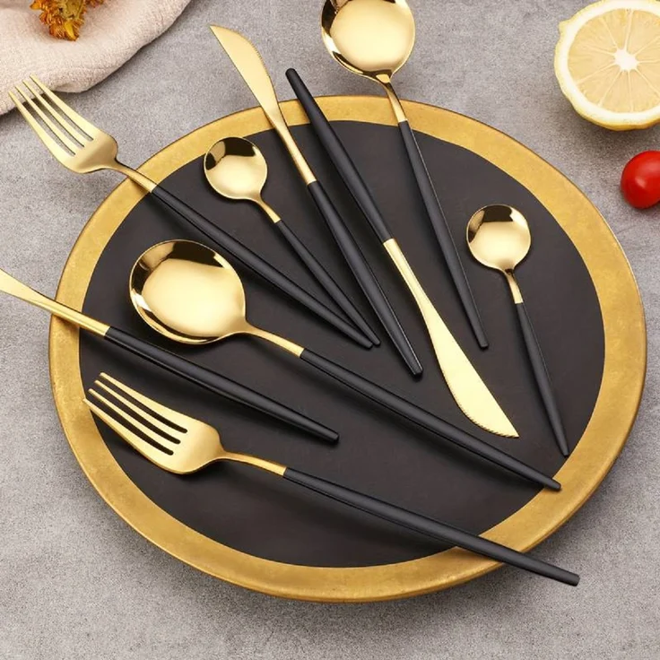 Besteckset Gold 6 Personen 24-tlg Edelstahl Essbesteck Besteck Set Geschenkbox – Bild 6