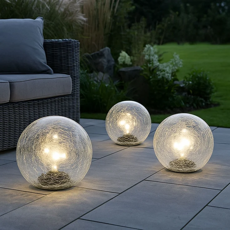 3er Set LED Gartenleuchte, Solarkugel, Crackle Glas, D 15cm – Bild 9
