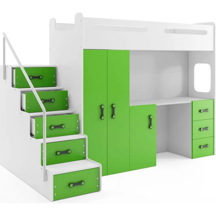 BMS Hochbett für Kinder MAX 4 Weiß Grün 4-teiliges Set