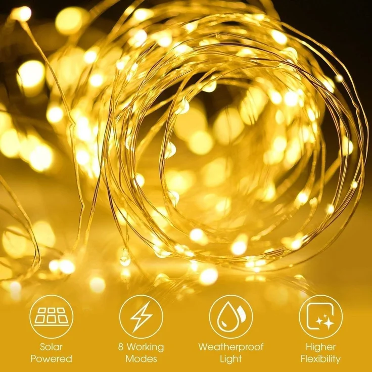 [2 Stück] Solar Lichterkette Außen, Useber 2x14M 120 LED Lichterkette Aussen, Kupferdraht Solarlichterkette Wetterfest für Balkon,Bäume,Terrasse,Hochzeit,Party,Garten,Hof,Tor (Warmweiß) – Bild 2
