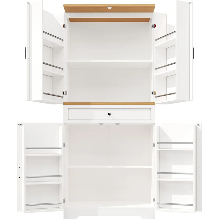 MODFU Hochschrank Küchenschrank,Vitrinenschrank,Buffetschrank (mit 12 Türfächern & Schubladen, 4-stufiges verstellbares Snack-Regal, Anti-Kipp-Schutz, 1-St, 80x40x180cm) – Bild 10
