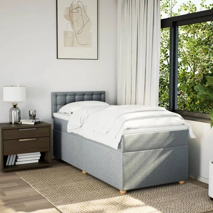 vidaXL Boxspringbett mit Matratze Hellgrau 90x200 cm Stoff 3288877 – Bild 4