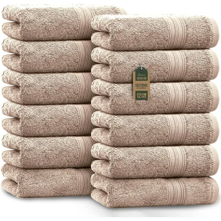 NatureMark 12er Pack Gästetücher Premium Qualität 30x50 cm GÄSTEHANDTUCH Frottiertuch-Set 100% Baumwolle Farbe: Sand/Beige