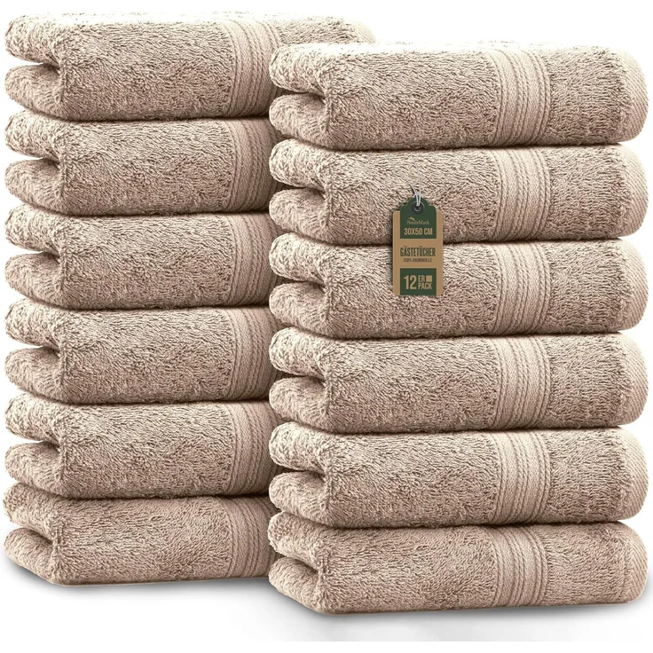 NatureMark 12er Pack Gästetücher Premium Qualität 30x50 cm GÄSTEHANDTUCH Frottiertuch-Set 100% Baumwolle Farbe: Sand/Beige – Bild 1