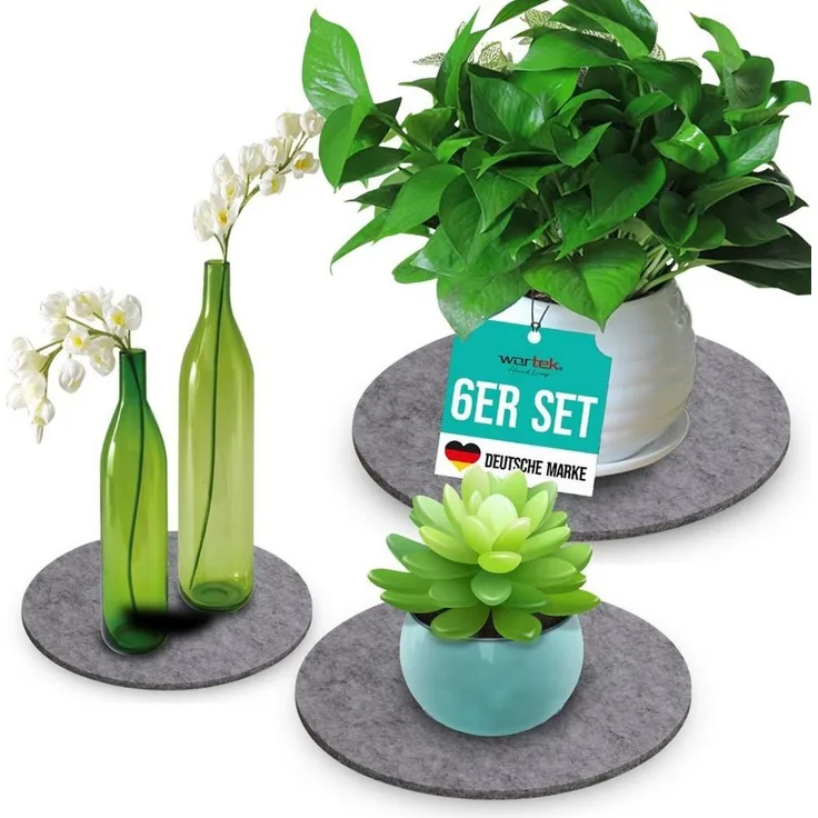 wortek Blumentopfuntersetzer Blumenuntersetzer Untersetzer rund für Vasen, Zubehör für Blumen oder Blumentöpfe & Co, Set, 6-tlg, Filz Unterlage Gläser Teller Blumentöpfe – waschbare Untersetzer