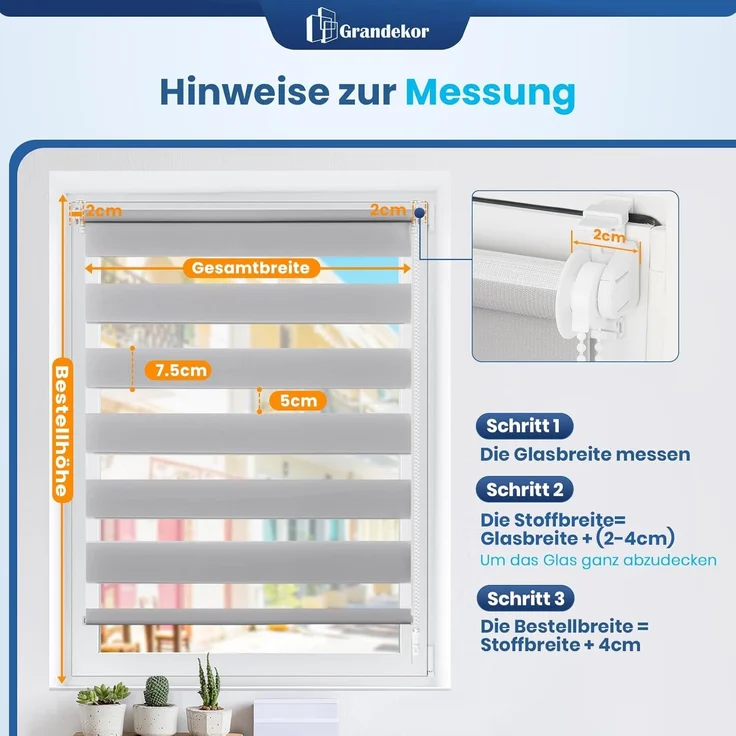 Grandekor Doppelrollo Klemmfix ohne Bohren Hellgrau 105x150 cm(Stoffbreite 101cm) Fenster Rollos für innen Klemmrollos Duo Rollos für Fenster ohne Bohren mit Bohren Privatschutz UV-Schutz Zebrarollo – Bild 8