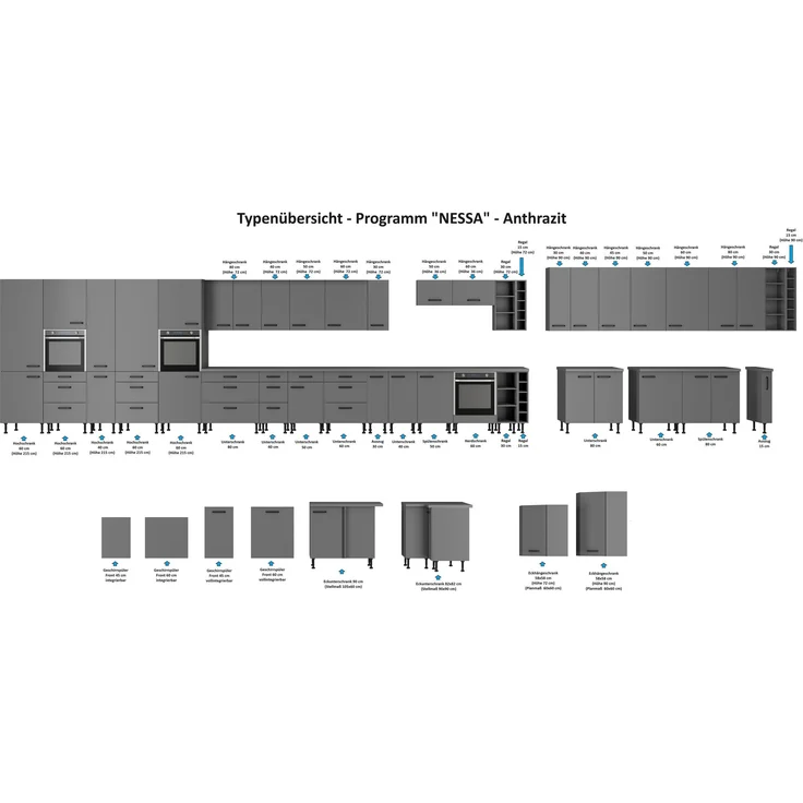 Winkelküche NESSA 250x250 cm Küchenzeile Einbauküche Eckküche Küche Anthrazit – Bild 5