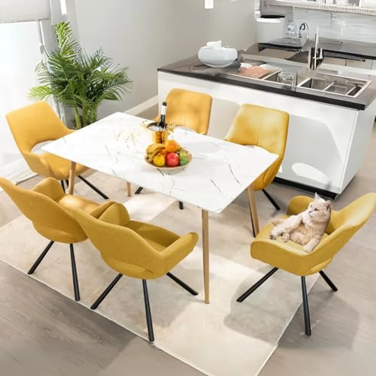 MEUBLE COSY Esszimmerstühle 4er Set Küchenstuhl Polsterstuhl mit Armlehne Sessel Sitzfläche aus Stoff Metallbeine, Gelb, 58.5 x 59 x 81 cm – Bild 3