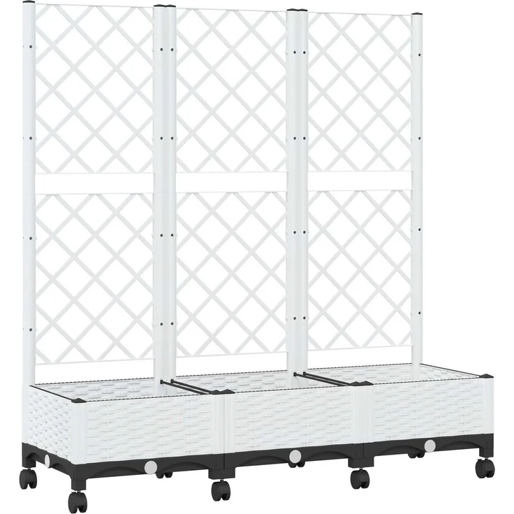 vidaXL Pflanzkübel mit Spalier und Rädern Weiß 120 x 40 x 131,5 cm PP 3423055 – Bild 2