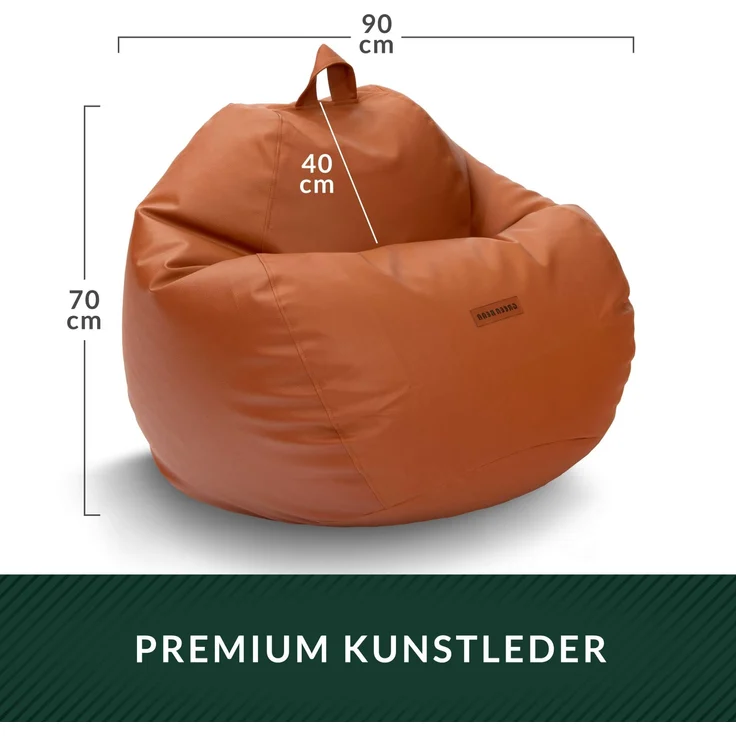 Green Bean® Sitzsack aus Kunstleder mit EPS Perlen Füllung - 90 x 70 cm - Bean Bag - - Cognac – Bild 4