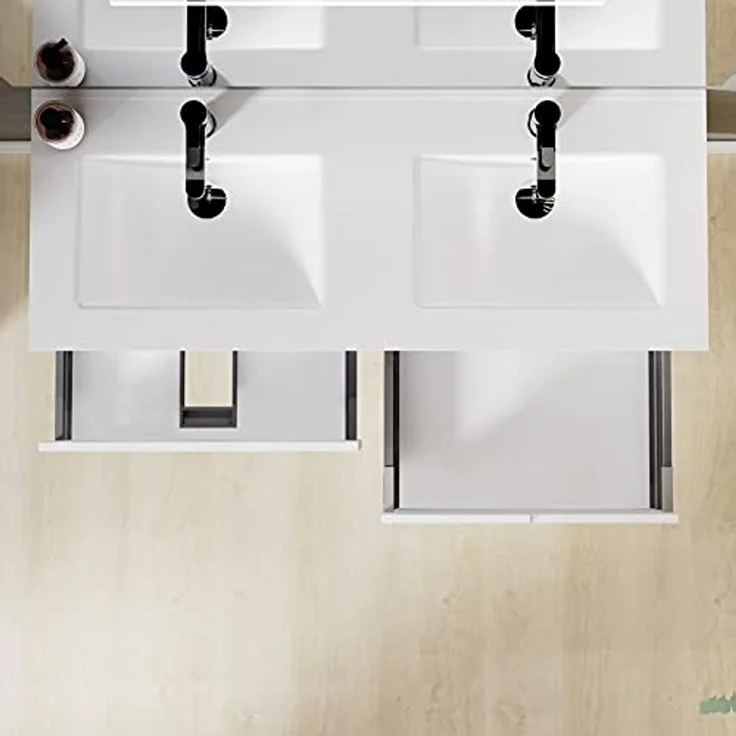 Baikal Gavin Badezimmermöbel mit Waschbecken und Spiegel mit LED-Beleuchtung, Vier Schubladen, Nebraska-Optik, Melamin 16, einfach zu montieren, 16 mm, weiß, 120 X 46 X 56 – Bild 4