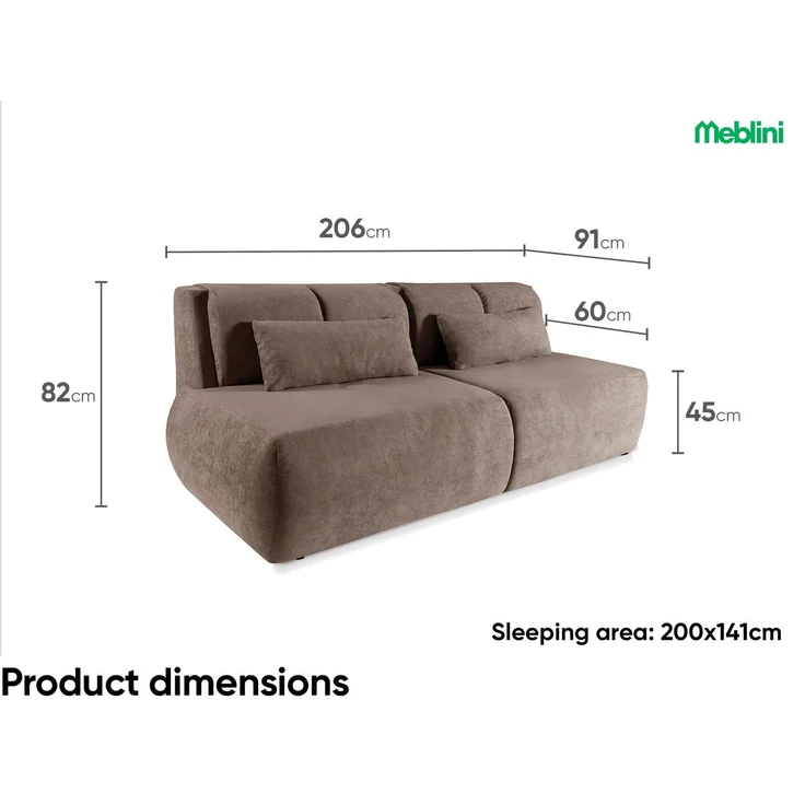 MEBLINI Sofa mit Schlaffunktion – TERIVA – 206x91x82cm – Braun Plüsch – Schlafcouch Ausziehbar - Schlafsofa mit Bettkasten - Sofabett - Couch mit Schlaffunktion – Klappsofa – Bild 6