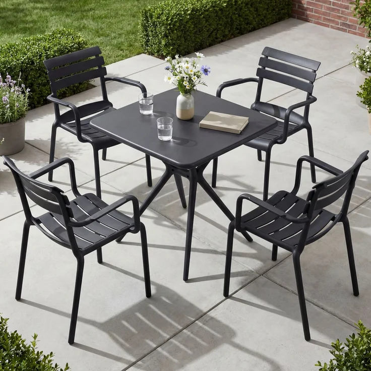 Gartenmöbel-Set NORA mit 4 Stühlen - 186x186x82cm, Kunststoff, Schwarz | Balkonset Gartenset Tisch mit Stühlen Bistroset Outdoor – Bild 4