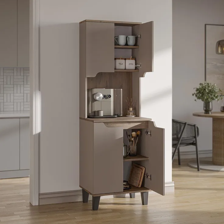 Roomart Küchenbuffet DEFNE mit Nische Kaffeebar Mikrowellenschrank Vorratsschrank, 5 Farben Offene Nische für Kaffeemaschine, 4 Türfächer